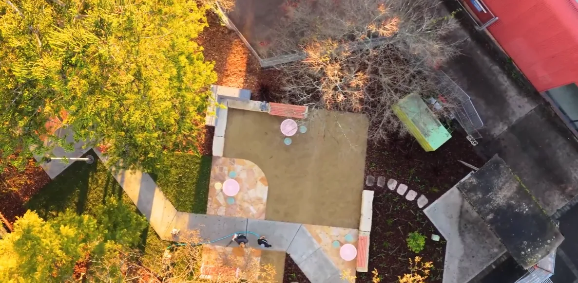 Completed Telstra Park Springwood outdoor dining and seating areas from above