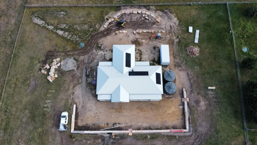 Aerial view of bulk excavation and grading around a house at Duckmaloi near Oberon